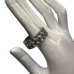 Women's Eternity Channel Ring Rhodium Plated Prong Set Size 7.75 Greek Key